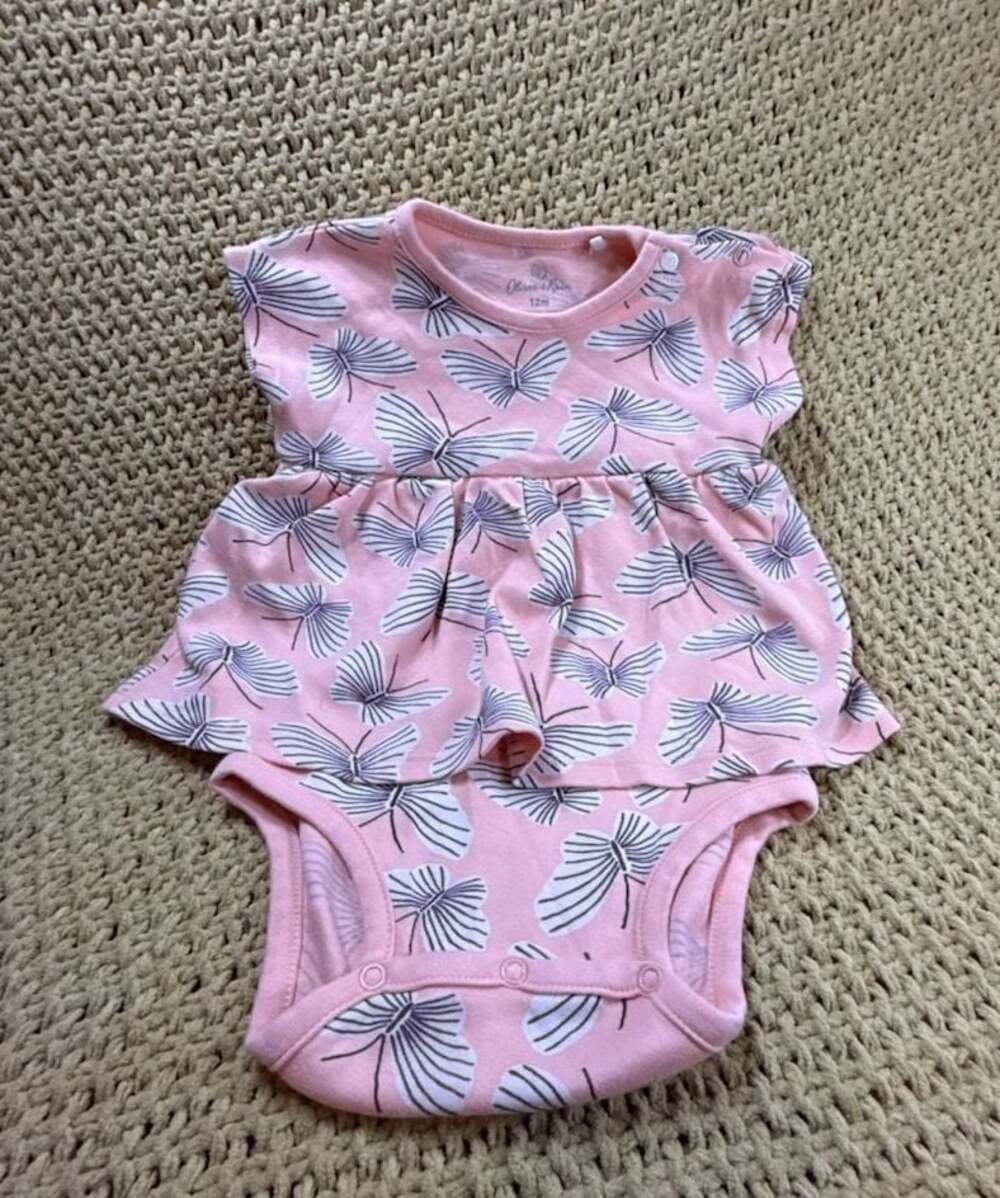 Oliver & Rain Baby Girl Butterfly Print Peplum Bodysuit Pink 12M